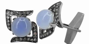 SILVER PAVE DIAMOND CHALCEDONY CUFFLINKS
