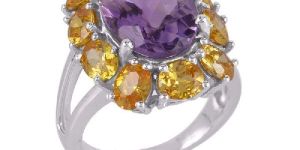 Amethyst and Yellow CZ Designer Silver Cocktail Ring