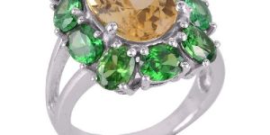 Citrine and Green CZ Designer Silver Cocktail Ring
