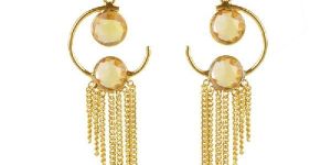 Citrine Color Stone Gold Plated Silver Earring