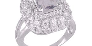 Crystal Quartz and Cubic Zircon CZ Sterling Silver Engagement Ring