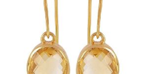 Gold Plated 925 Sterling Silver and Citrine Gemstone Dangle Earring