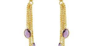 Gold Plated Amethyst Color Stone Sterling Silver Earring