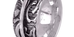 Mens Oxidized Solid Silver Textured Band Spiner Ring