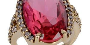Pink Gemstone and White Cubic Zirconia Gold Plated Fashion Designer Ring