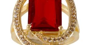 Red Gemstone and White Cubic Zirconia Gold Plated Designer Ring