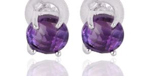 Silver Stud Amethyst Gemstone 925 Sterling Earring