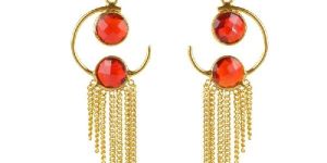 Sterling Silver Red Stone Gold Plated Earring