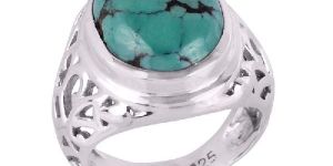 Turquoise and Filigree Style Silver Mens Womens Ring
