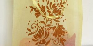 Yellow Color with Brown Flock Print Organza Fabric Bag