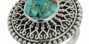12 MM Turquoise Round Cab Sterling Silver Ring