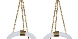 White Onyx Round Dangle Gold Earring