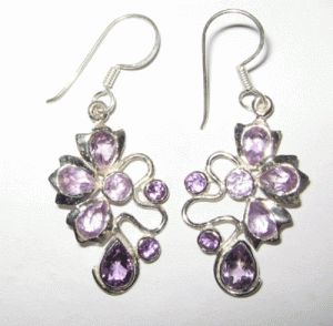 Silver Ear Rings with Pear and Round