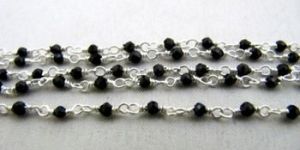 Silver Black Spinal Rosary Beaded Chain