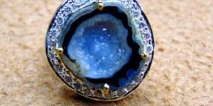 Druzy Geode Pave Diamond 18k Gold Plated Gemstone Prong Setting Sizable Ring