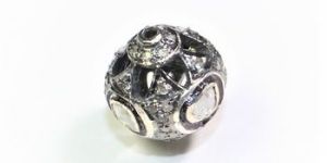 DIAMOND POLKI BALL 925 SILVER BLACK OXIDASE RHODIUM BEADS