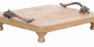 Wooden Serving Tray with Embossed Metal Handle