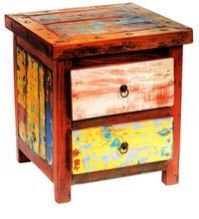 RECLAIM WOODEN BED SIDE TABLE WITH 2 DRAWER