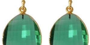 Emerald Quartz Gemstone Silver Gold Plated Dangle Earrings