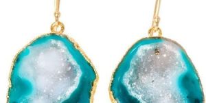 Green Druzy Gold Electroplated Earwire Bezel Dangle Earrings