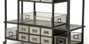 Black Iron Metal Bar Table with Multi Drawers