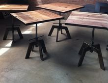Black Metal Swirl Base Cafe Table with Solid Wood Top