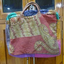 Colorful Fabric Leather Handle Tote Bag