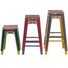 Industrial Vintage Stacked Stools with Acacia Wood