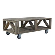 Mango Wood Cart Coffee Table with Wheels