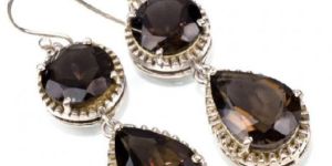 Actual Pear Round Shape Smoky Quartz 925 Sterling Silver Earring