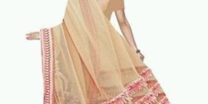 Beige Printed Viscose Saree