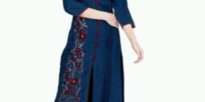Front Slit Embroidered Denim Kurti