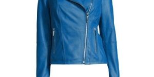 Ladies Sky Blue Leather Jacket