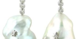 White Gold Pearl Dangle Earrings