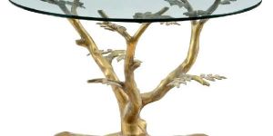 Gold Plated Tree Shape Glass Top Table
