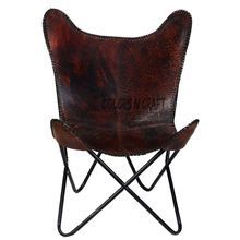 Antique Red Color Genuine Quality Buff Leather Butterfly Chair