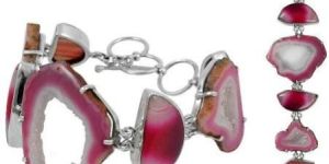 Faceted Drusy, Striped Onyx Gemstone Sterling Silver Bracelet Jewelry