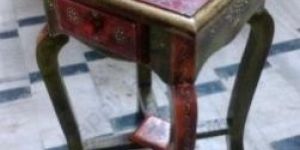 WOODEN HAND PAINTED STOOL WITH DRAWER