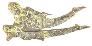 Lord Vishnu and Goddess Lakshmi Patina Engraved Brass Nut Cracker