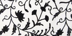 Cotton Crewel Embroidered Fabric Jacobean, Black on White