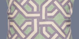 CREWEL WOOL EMBROIDERED CUSHION PILLOW COVER, GREEN AND PURPLE