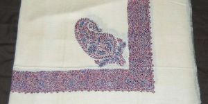 KASHMIR PASHMINA CASHMERE EMBROIDERED SHAWL ARAB SCARF, BLUE ON WHITE
