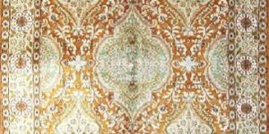 KASHMIR SILK CARPET HAND KNOTTED, GREEN AND GOLD