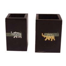 Wooden Brass Inlay Pen Stands