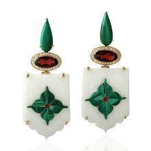 Malachite Marble Natural Diamond Dangle Earring
