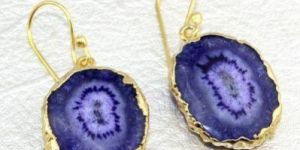 Blue Natural Solar Quartz Gold Plated Hook Earring DM-420