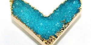 Chevron Light Blue Natural Agate Druzy 24k Gold Electroplated Necklace Making Connector Jewelry