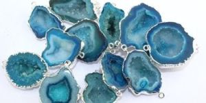 Natural Skyblue Geode Druzy Silver Plated Connector