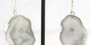 Natural White Geode Druzy Silver Plated Earring Jewelry
