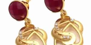 Dyed Ruby Small Round Stone Earring